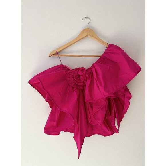 ZARA WOMAN NWT  FUCHSIA RUFFLED ASYMMETRIC TOP 8546/180 SIZE XS - Picture 7 of 8